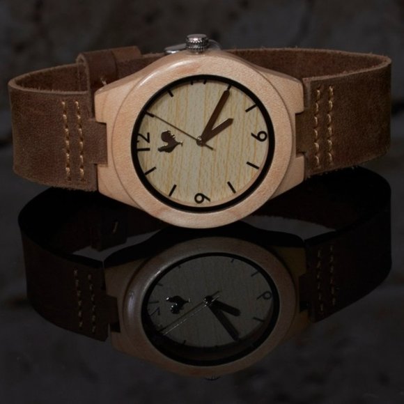 Buff Catalana Blonde Wood Watch Leather White Rooster Unisex Neutral Gift NEW - Picture 4 of 8
